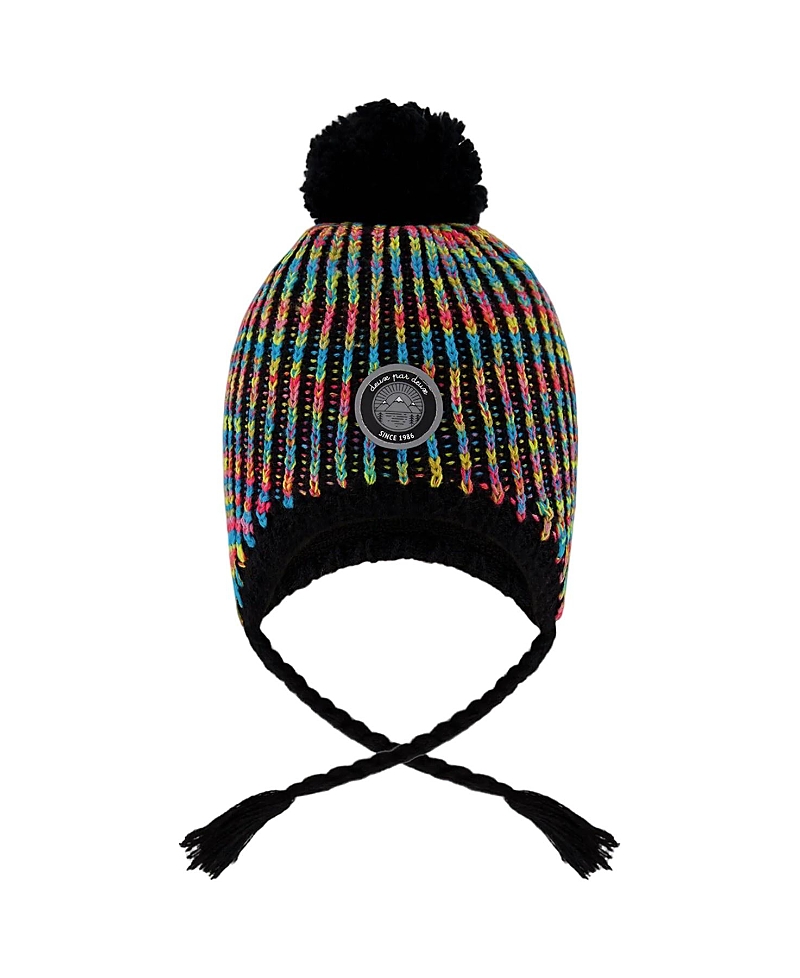 Deux Par Deux Girls' Lined Peruvian Knit Pompom Hat - Baby, Little Kid, Big Kid In Black