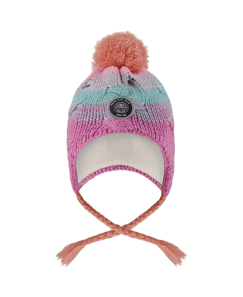 Deux Par Deux Girls' Lined Peruvian Knit Pompom Hat - Baby, Little Kid, Big Kid In Pink