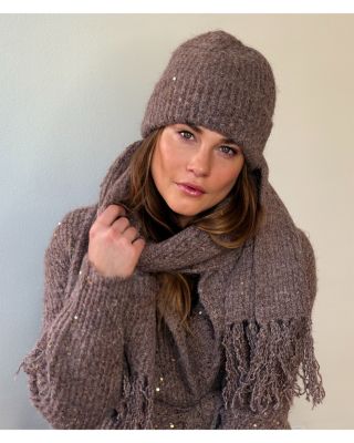 Sequined Rib Knit Cuffed Hat