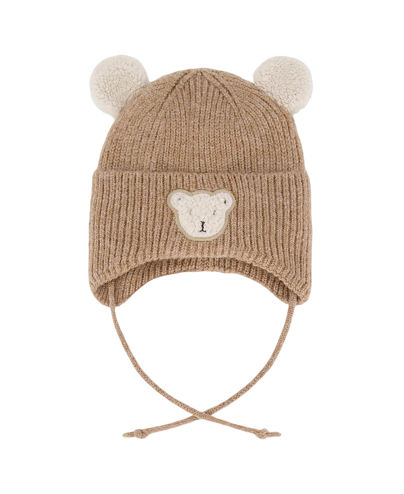 Deux Par Deux Unisex Lined Winter Knit Hat With Ear Flaps - Baby In Brown
