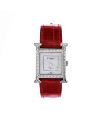 Heure H Automatic Watch in Stainless Steel and Alligator with Diamond Bezel 26mm
