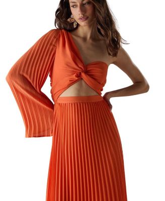 Chiffon One Shoulder Cut Out Midi Dress