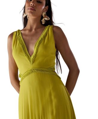 Chiffon Fringe Trim Cut Out Maxi Dress