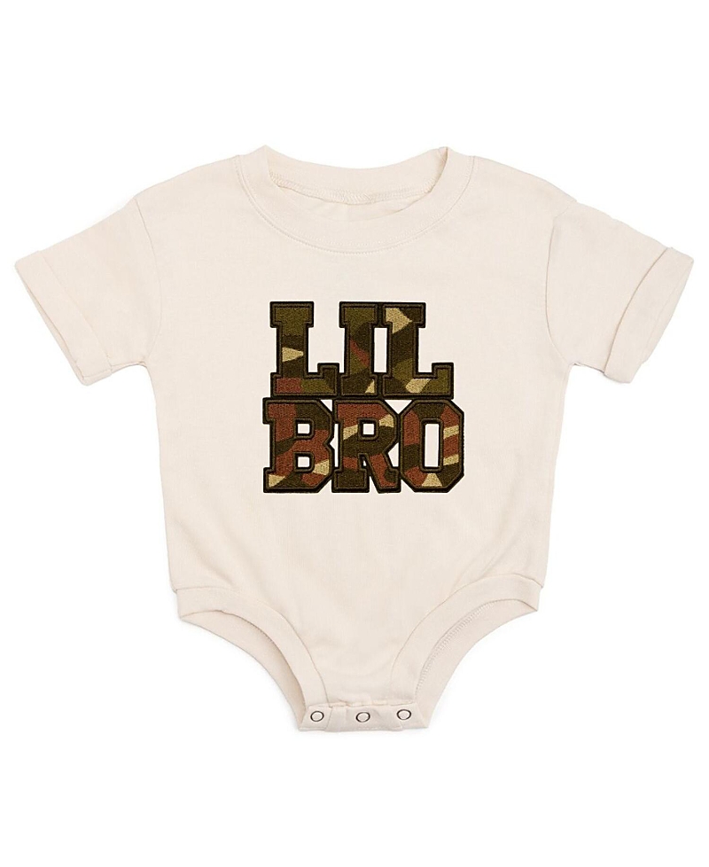 Sweet Wink Boys' Lil Bro Camo Patch Short Sleeve Romper - Baby In Brown