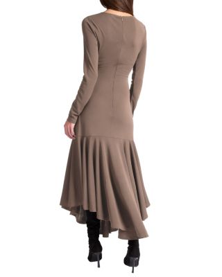 Abigail Long Sleeve Hi Lo Dress with Side Ruching in Fluid Jersey