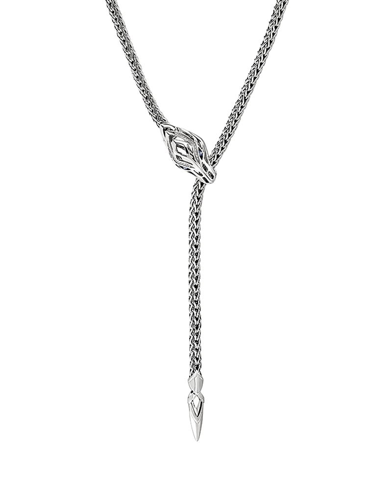 John Hardy Sterling Silver Naga Blue Sapphire & Diamond Dragon Lariat Necklace, 17