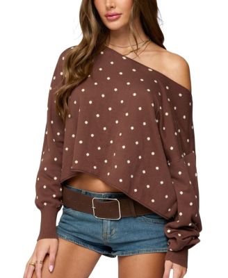Oversized Off Shoulder Polka Dot Sweater