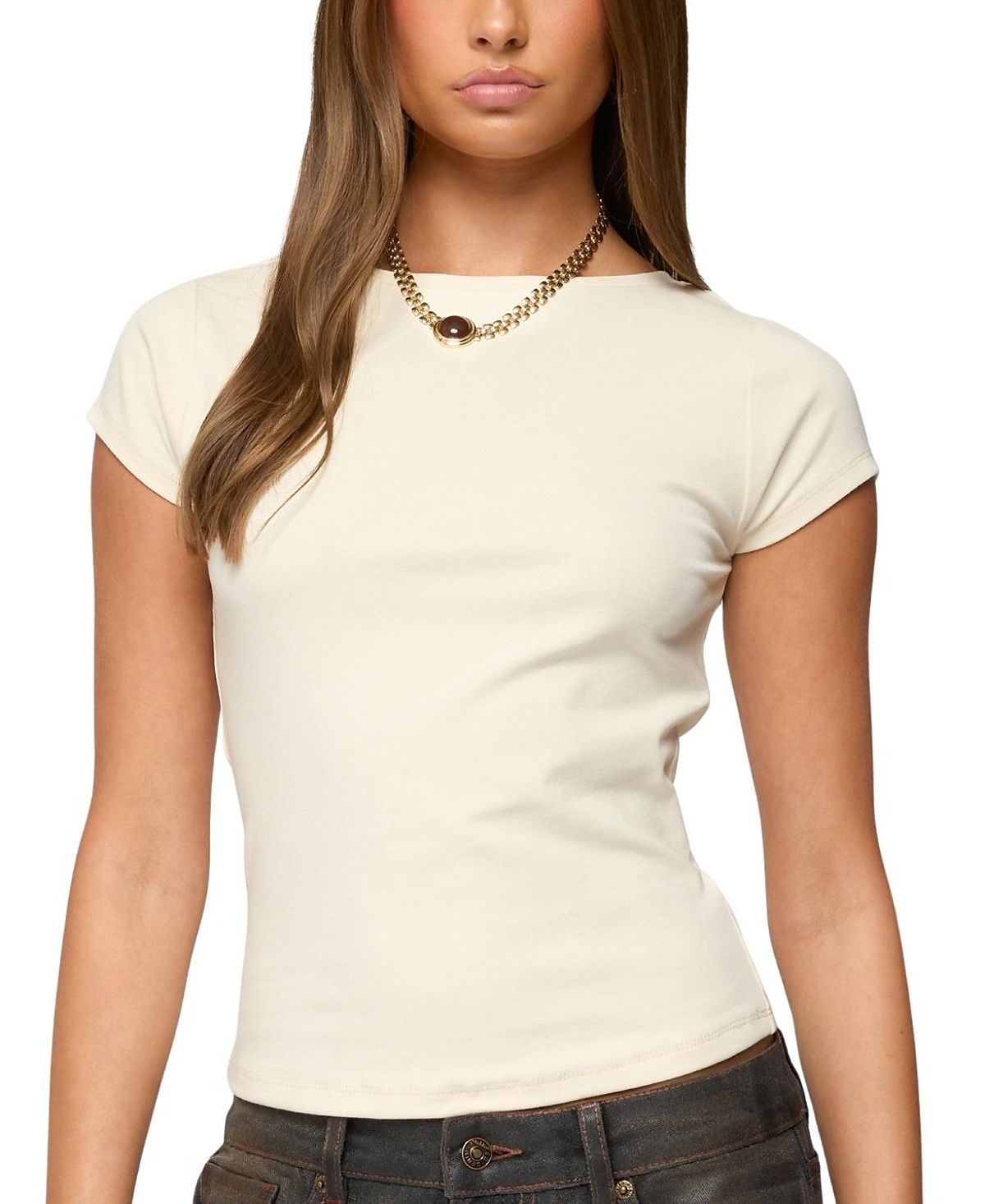 Edikted Oliana Ribbed Boat Neck T-Shirt