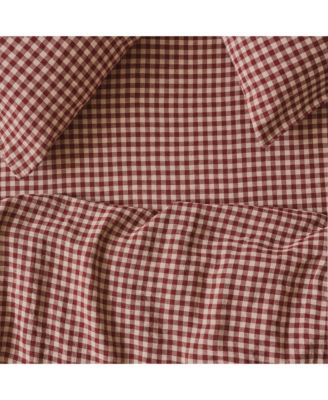 Gingham Linen Blend Fitted Sheet, Twin