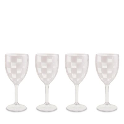White Check Acrylic Wine Goblets, Set of 4