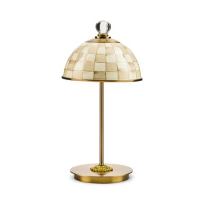 Mocha Check LED Rechargeable Dome Table Lamp