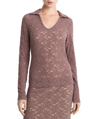 Lace Long Sleeve Polo Top