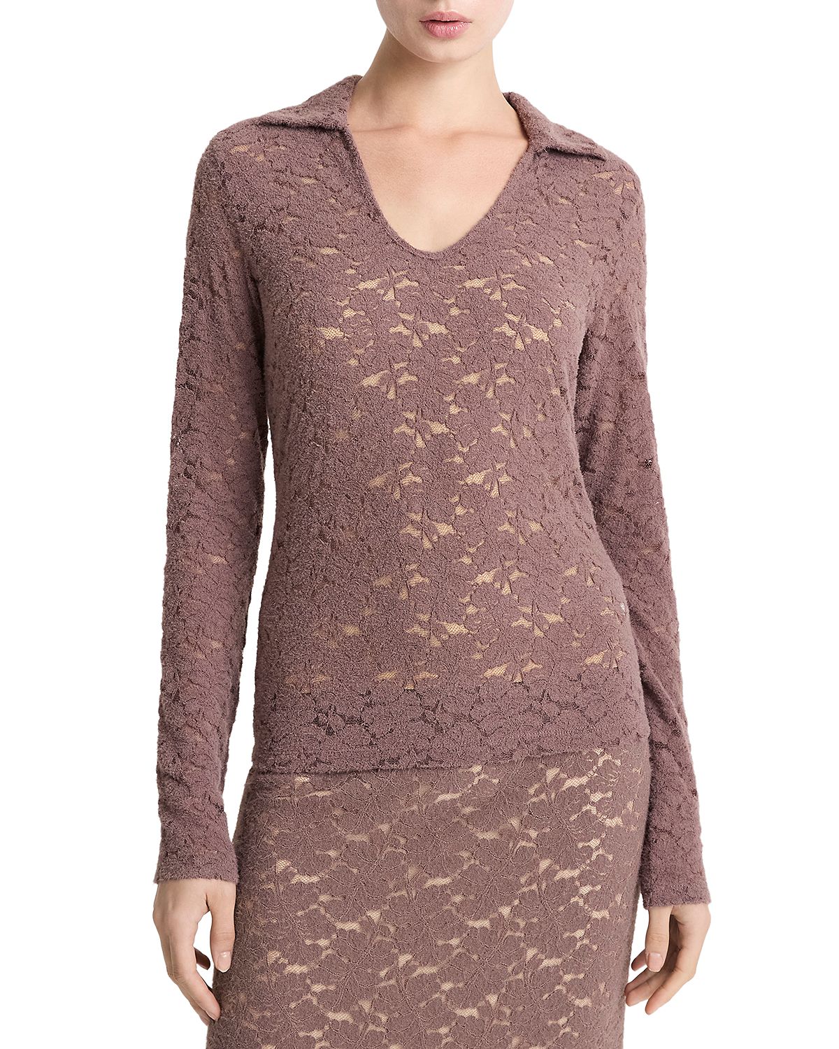 Vince Lace Long Sleeve Polo Top