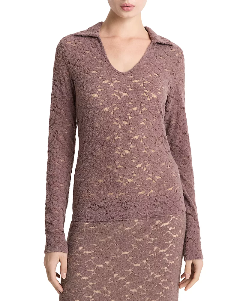 Vince Lace Long Sleeve Polo Top