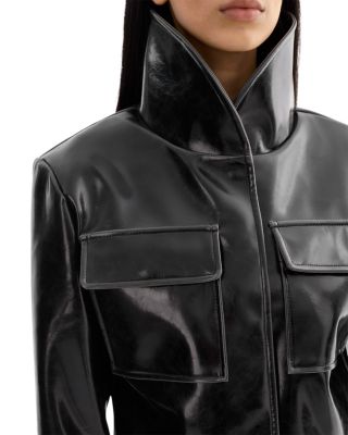 Faux Leather Fur Cuff Jacket