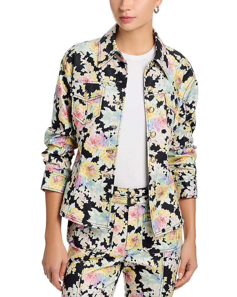 Cinq a Sept Canyon Ikat Bouquet Scrunched Denim Jacket