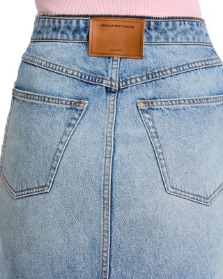 Dipped V Zip Denim Skirt