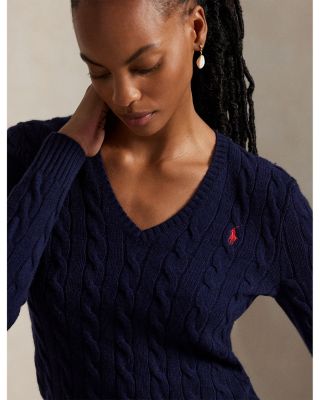 Cable Knit Wool &amp; Cashmere V-Neck Sweater