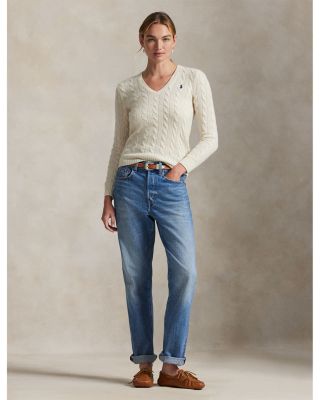 Cable Knit Wool & Cashmere V-Neck Sweater