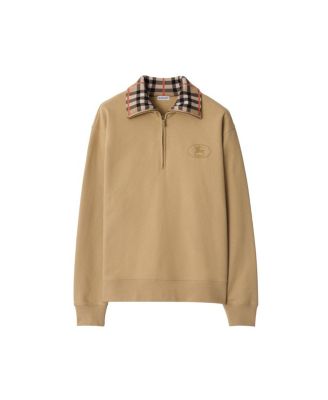 Check Collar Cotton Quarter Zip Sweatshirt