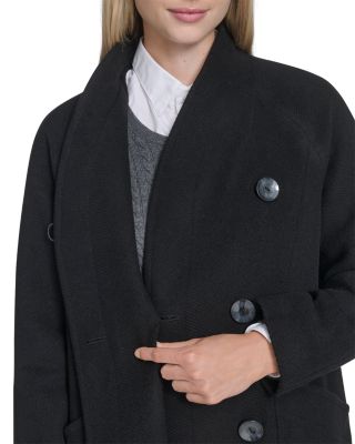 Asymmetric Closure Chevron Texture Wool Blend Coat