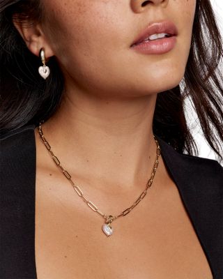 Cultured Freshwater Pearl Heart Dangle Sasha Huggie Hoop Earrings