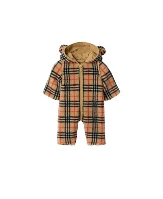 Unisex Check Fleece Hooded Jumpsuit - Baby