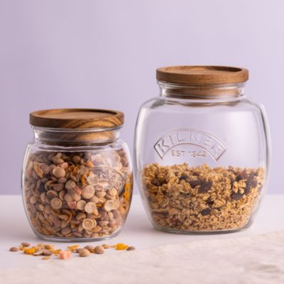 Storage Jars with Wooden Lids, Set of 2