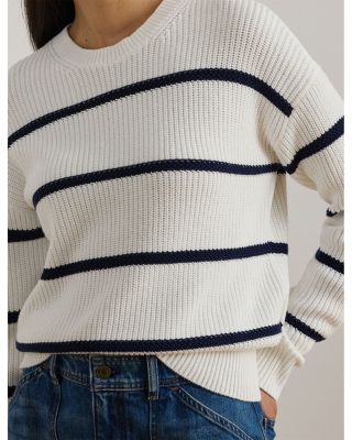 Striped Rib Knit Cotton Crewneck Sweater