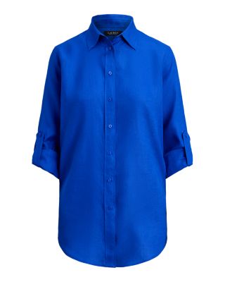 Linen Long Sleeve Collared Button Down Shirt, Regular & Petite