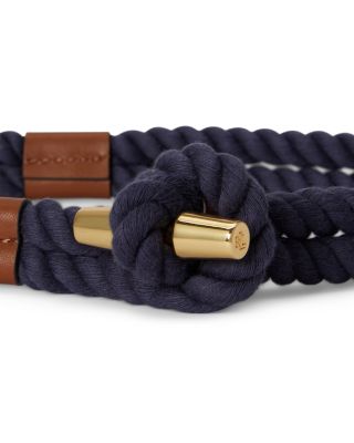 Leather-Trim Rope Toggle Skinny Belt