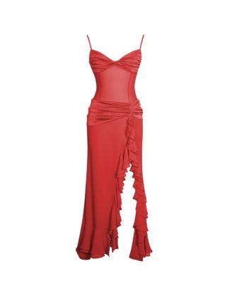  Dahlina Ruched Waist High Slit Maxi Dress