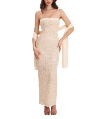  Raizell Beaded Sequin Bodycon Gown with Scarf