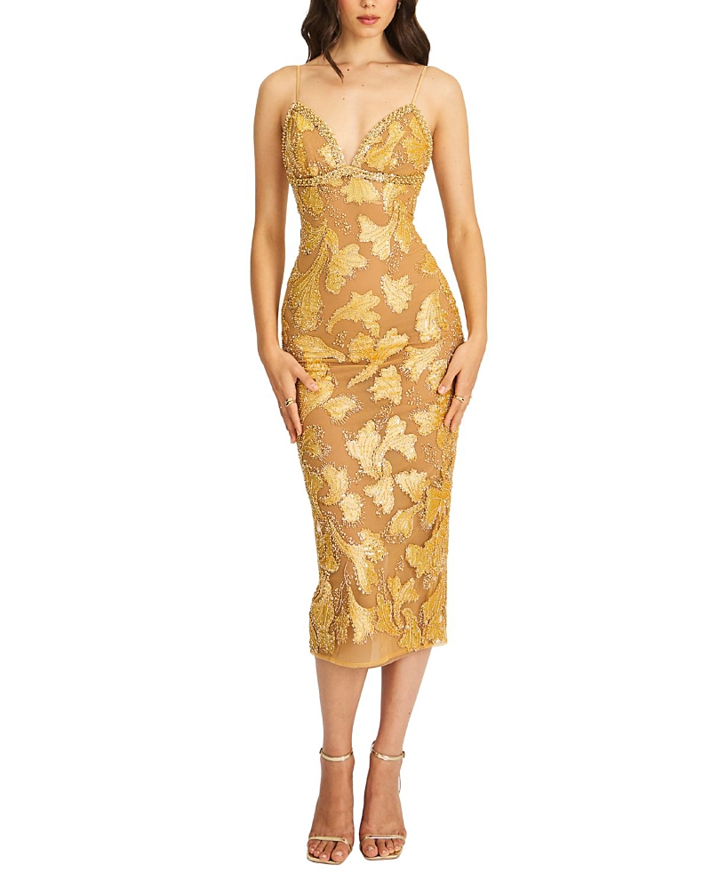 Miss Circle Edie Beaded Sequin Midi Pencil Dress