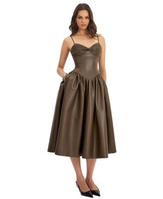 Parisia Faux Leather Drop Waist Maxi Dress