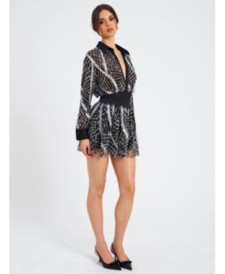  Rachelle Embroidered Mesh Mini Shirt Dress