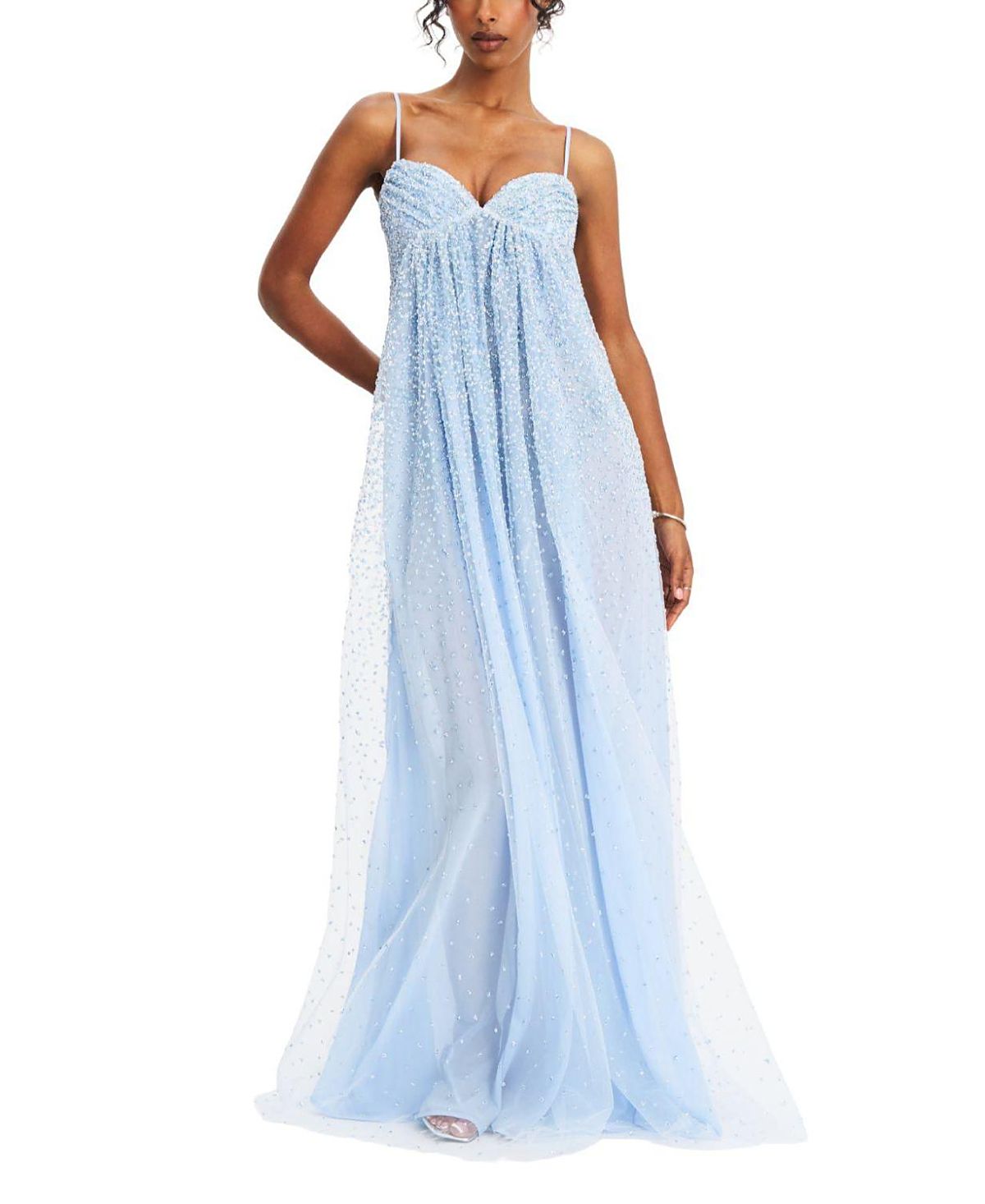 Miss Circle Wallie Rhinestone Embellished Mesh Backless Gown