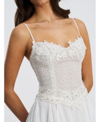  Fabiola Lace Trim Net Top Mini Flare Chiffon Dress