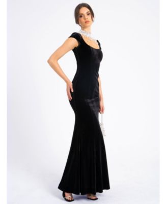  Rachael Velvet Faux Pearl Embellished Gown