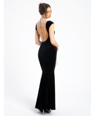 Rachael Velvet Faux Pearl Embellished Gown
