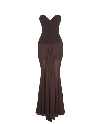 Giovana Sweetheart Draped Mesh Mermaid Maxi Dress