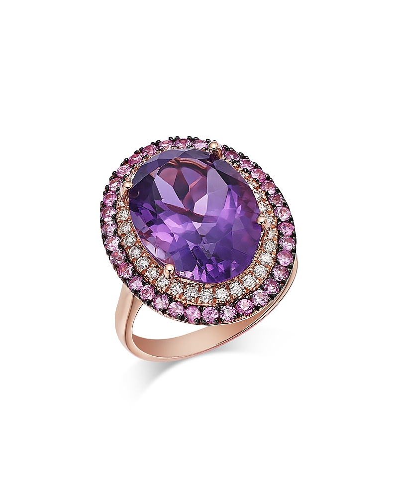 Bloomingdale's Fine Collection Limited Edition Amethyst Pink Sapphire & Diamond Oval Halo Ring in 14k Rose Gold