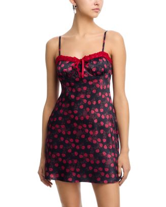 Aqua Mini Slip Dress - Exclusive - Black/Red - XS