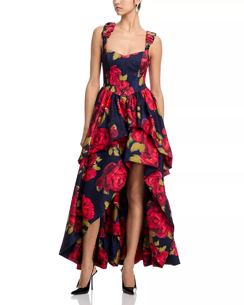 Aqua Sweetheart Neck High Low Gown - Exclusive
