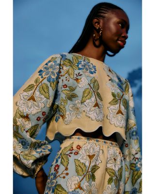 Garden Scarf Print Linen Top