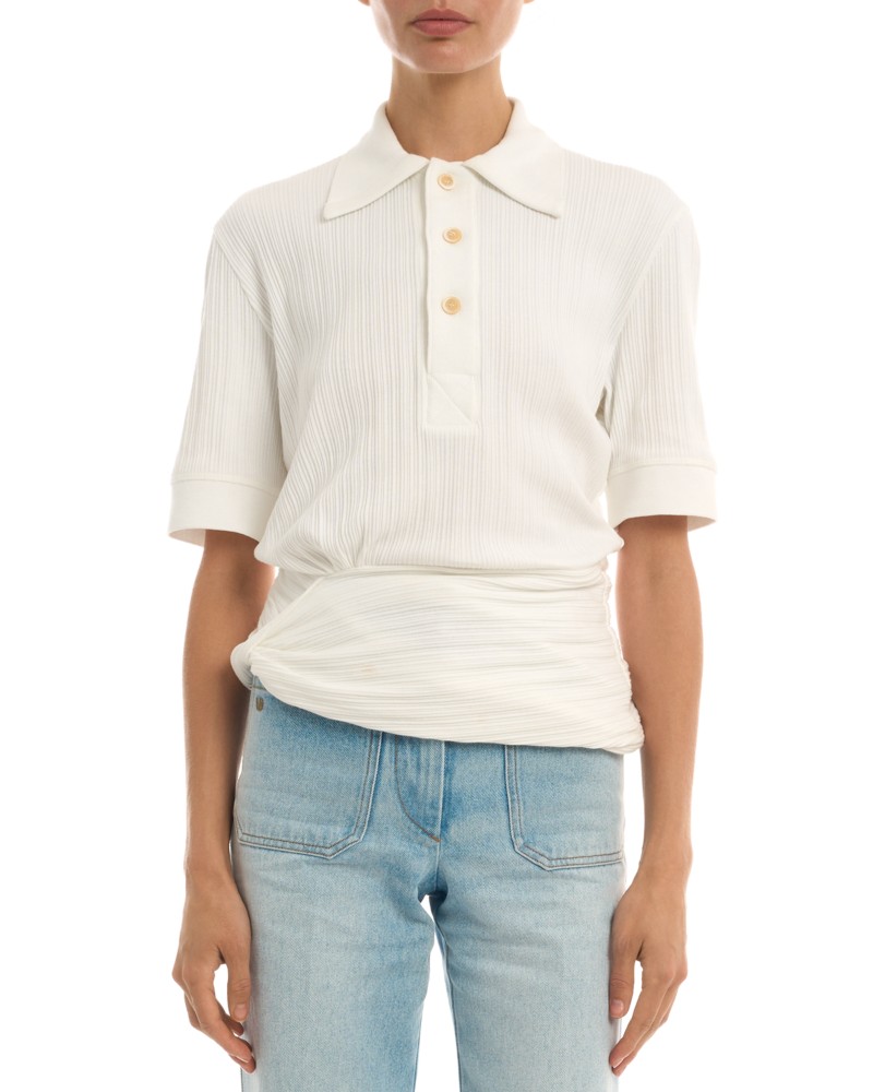 Victoria Beckham Twist Detail Polo Top in White