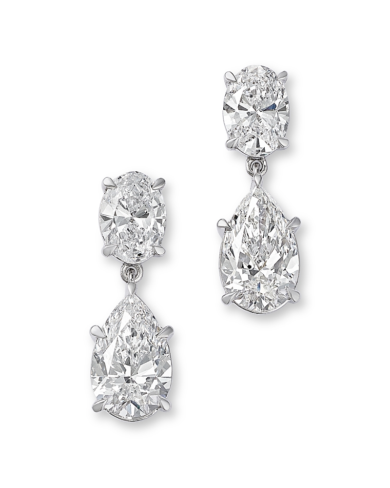 Bloomingdale's Fine Collection Luxe Collection Certified Lab Grown Diamond Oval & Pear Drop Earrings in 14K White Gold, 4.0 tcw