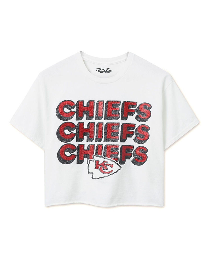 Junk Food Clothing Women's Nfl Kansas City Chiefs Repeat Glitter Flea Market Crop Tee