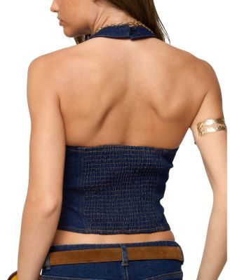 Jemima Contrast Stitch Denim Halter Top