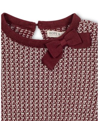  Girls' Organic Long Sleeve Bow Detail Tweed Sweater Dress - Little Kid, Big Kid